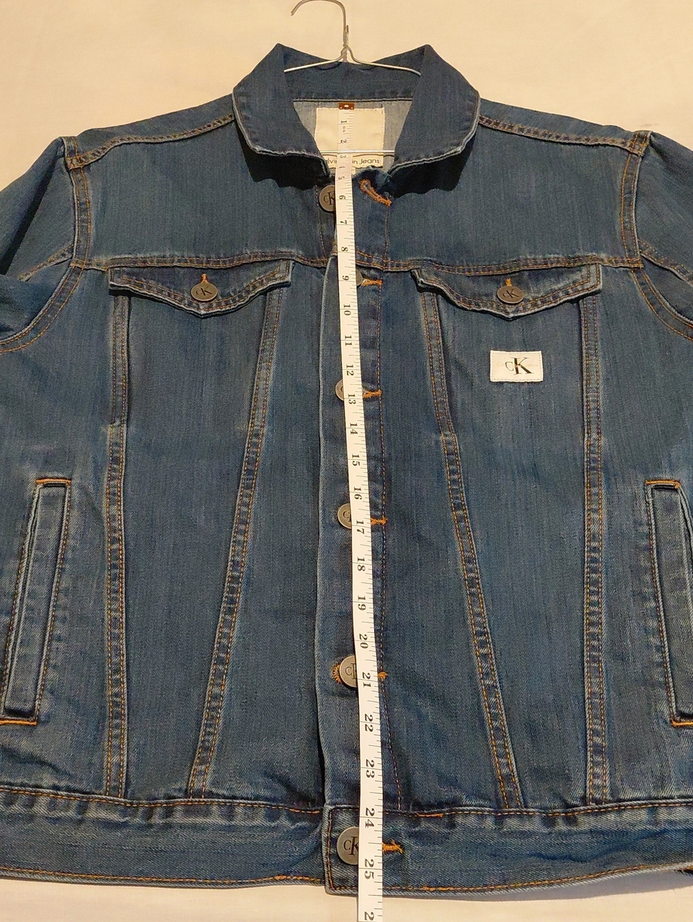 Calvin Klein Blue Denim Trucker Jacket Men's Large Medium Wash - Picture 3 of 10